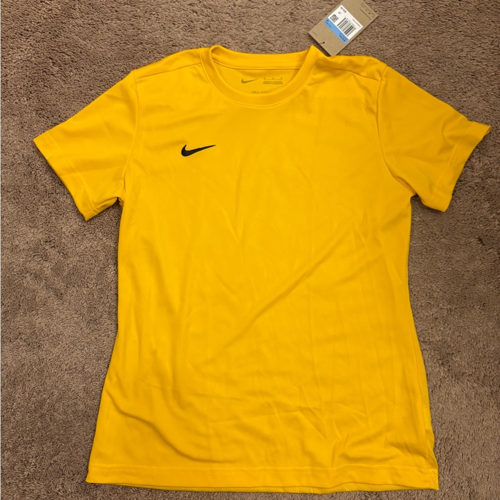 Medium Womens Nike soccer shirt Golden Yellow Tee with Black Swoosh
